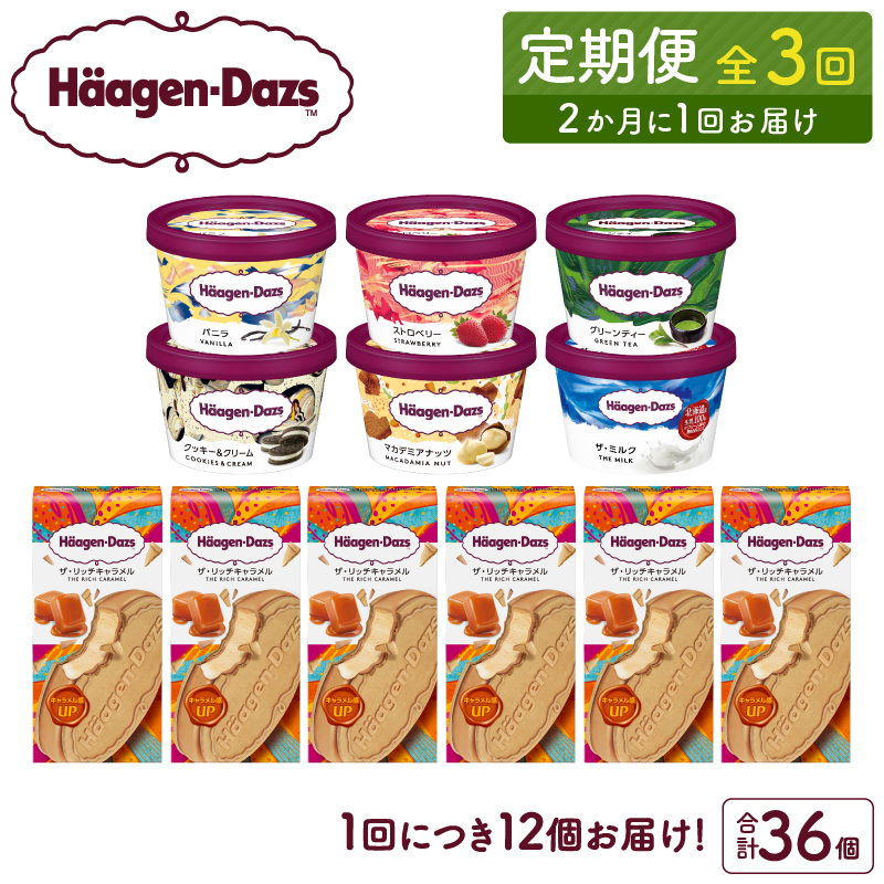 <全3回定期便・隔月>ハーゲンダッツ『ミニカップ&クリスピーサンドセット(合計36個)』アイスクリーム アイス スイーツ デザート_H0026-048北海道浜中町60000菓子・スイーツアイス・ジェラ