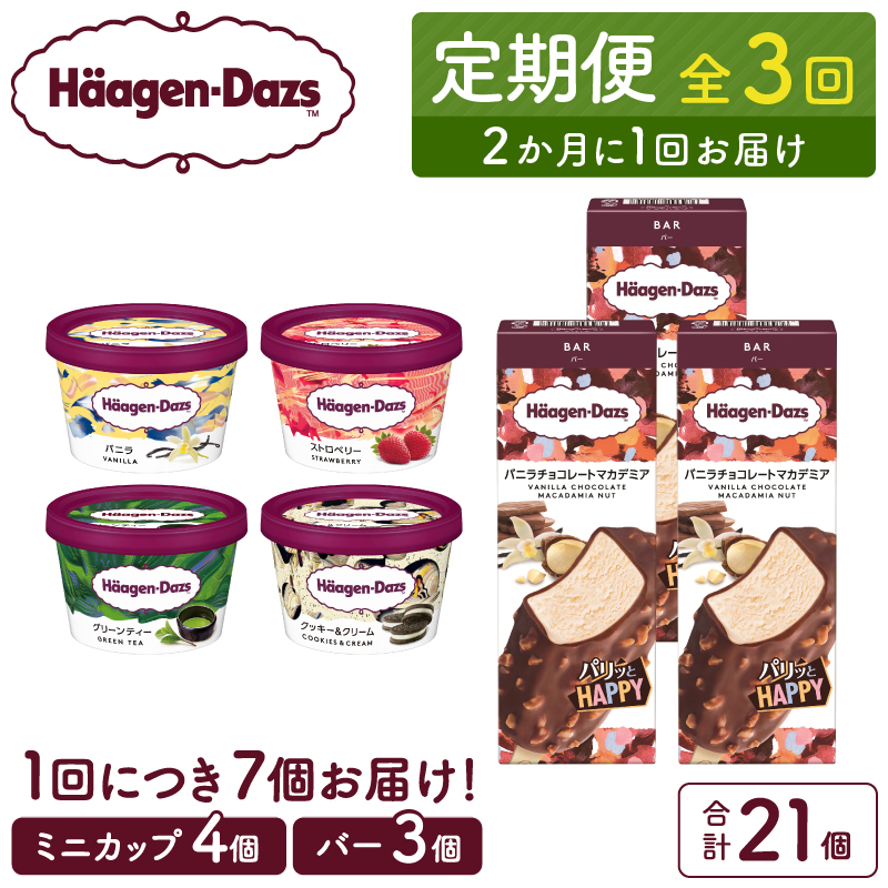 <全3回定期便・隔月>ハーゲンダッツ『ミニカップ&バーセット(合計21個)』アイスクリーム アイス スイーツ デザート_H0026-050北海道浜中町36000菓子・スイーツアイス・ジェラート