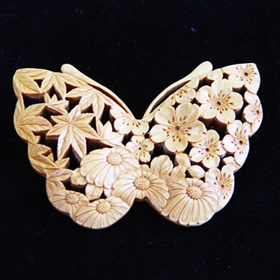 つげ細工 ブローチ(蝶) 約6.5cm×4.5cm【1116503】大分県日出町457000衣類・装飾品・工芸品アクセサリー