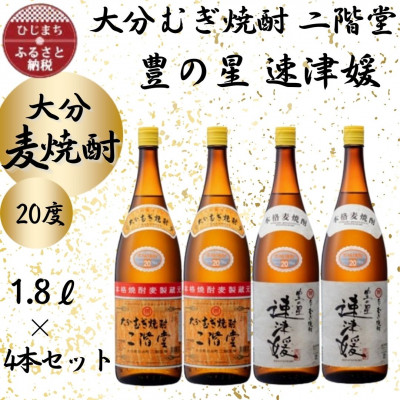 大分むぎ焼酎 二階堂2本と速津媛2本20度(1800ml)4本セット【1455588】大分県日出町28000酒・アルコール焼酎