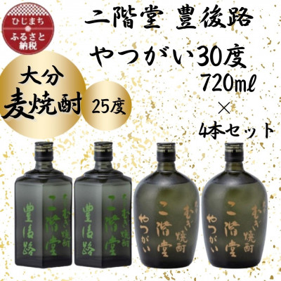 大分むぎ焼酎 二階堂豊後路25度2本とやつがい30度2本(720ml)4本セット【1456131】大分県日出町38000酒・アルコール焼酎