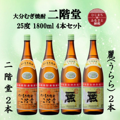 大分むぎ焼酎 二階堂2本と麗(うらら)2本25度(1800ml)4本セット【1494833】大分県日出町29000酒・アルコール焼酎