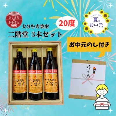 【お中元のし付き】大分むぎ焼酎 二階堂20度(900ml)化粧箱入り3本セット【1630344】大分県日出町13000酒・アルコール焼酎