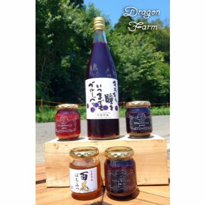 ドラゴンファーム ギフトセット 果汁飲料 ブルーベリージュース フルーツ 果物 いちご ジャム はちみつ 急速冷凍 鮮度 風味 添加物 手作業 職人 こだわり 栄養 千葉県千葉市32000お茶・飲料