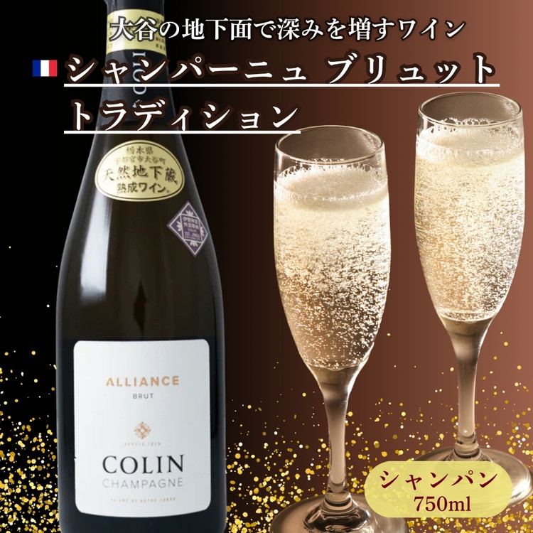 大谷の天然地下蔵で深みを増すワイン シャンパーニュ ブリュット トラディション 1本【 ワイン シャンパン ギフト 栃木県 宇都宮市 】※配送不可地域:離島栃木県宇都宮市60000酒・アルコ