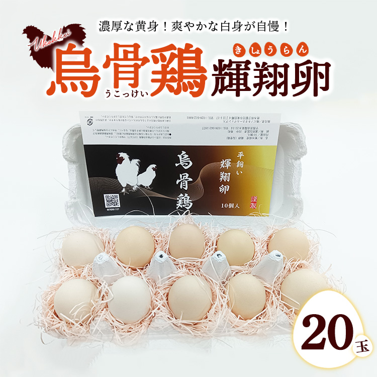 烏骨鶏 濃厚な黄身!爽やかな白身が自慢!【烏骨鶏輝翔卵】20玉 ◇ ※離島への配送不可栃木県宇都宮市12000卵・乳製品