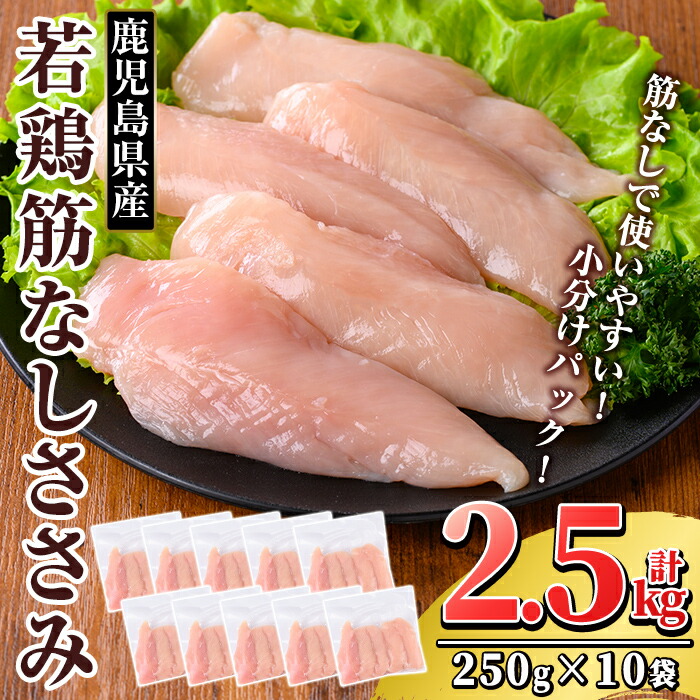 K-216 鹿児島県産 若鶏筋なしささみ (計2.5kg・250g×10袋)【TRINITY】 霧島市 国産 小分け 冷凍 真空パック 鶏肉 鳥肉 ささみ ササミ 筋なし 時短鹿児島県霧島市16000肉鶏肉