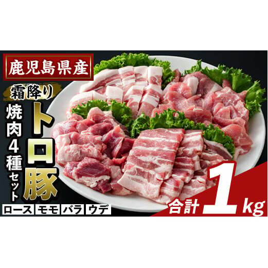 K-379-A 鹿児島県産霜降りトロ豚 焼肉用バラエティセット(合計1kg)【ふるさと産直バザール】霧島市 ロース バラ ウデ モモ 焼き肉 ヤキニク 豚肉 国産 鹿児島県産 肉 精肉 小分け セット 食べ