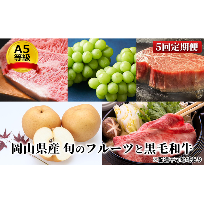 フルーツ 肉 2025年 先行予約 晴れの国 おかやま の 旬のフルーツと A5等級 黒毛 和牛 5回 定期便 ぶどう 牛肉 梨 岡山県産 国産 ギフト 果物 お肉 岡山県玉野市135000肉牛肉