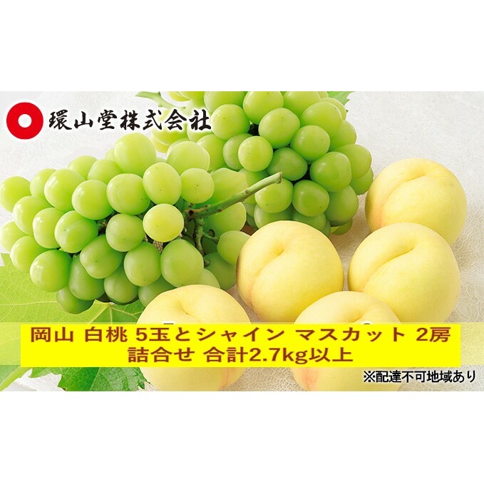 桃 ぶどう 2026年 先行予約 岡山 白桃 5玉とシャイン マスカット 2房 詰合せ 合計2.7kg以上 もも 葡萄 岡山県産 国産 フルーツ 果物 ギフト 環山堂 岡山県玉野市58000果物・フルーツもも・すもも