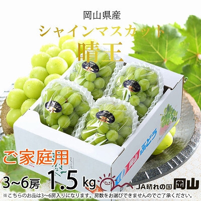 【2025年8月下旬より発送】ご家庭用 岡山県産 シャインマスカット 晴王 1.5kg(3〜6房) ぶどう 葡萄 ブドウ フルーツ 果物岡山県玉野市21000果物・フルーツマスカット・ぶどう