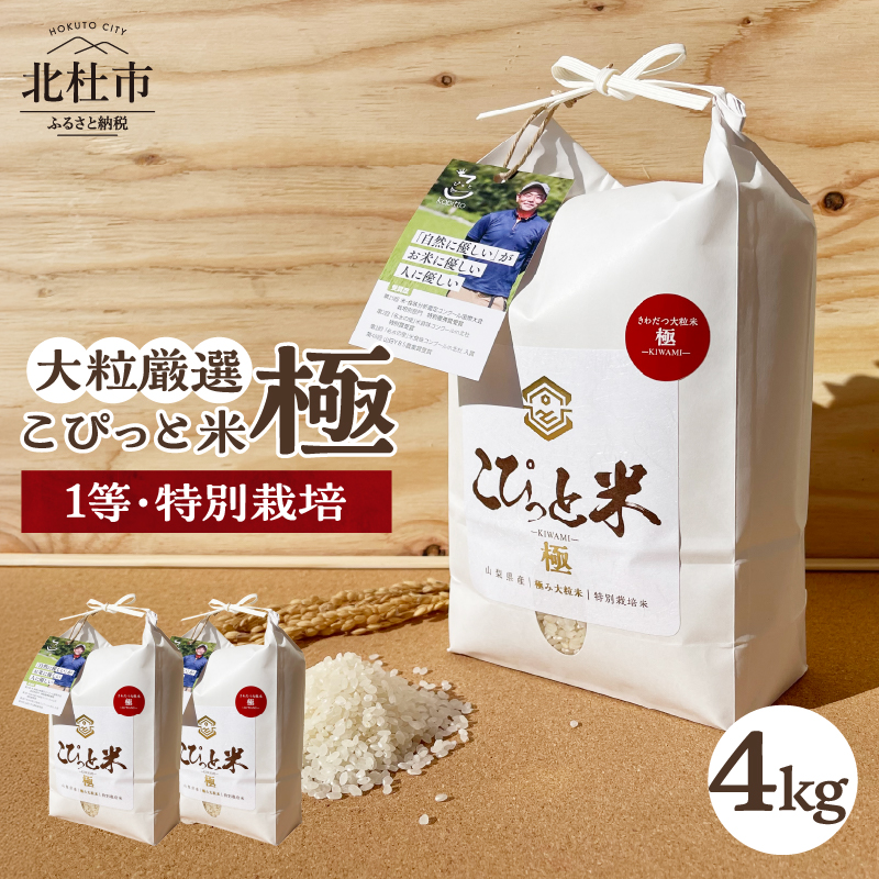 【令和7年度新米先行予約】【令和7年度米】こぴっと米【極】4kg 大粒厳選・1等特別栽培米 100%山梨県北杜市20000米・パン白米