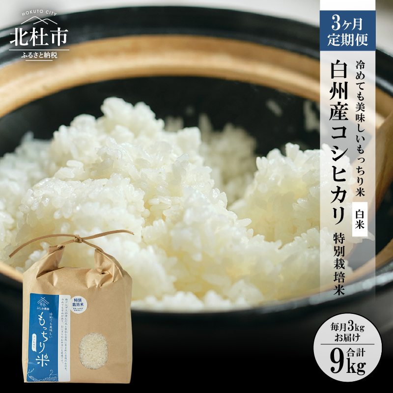 【令和7年度米3ヶ月定期便】白州産コシヒカリ 特別栽培米 3キロ山梨県北杜市36000米・パン白米