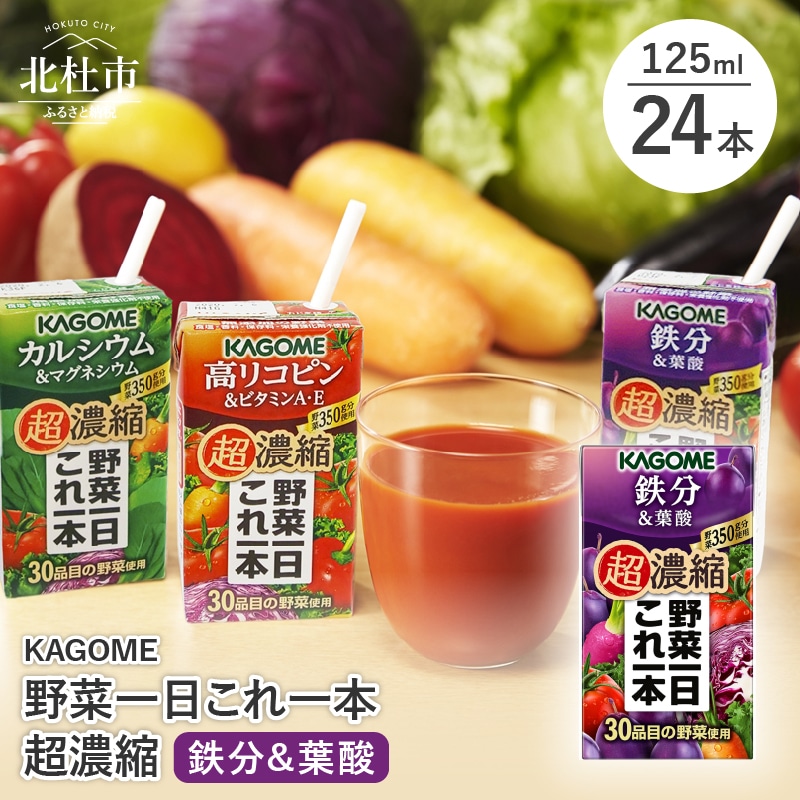 【ふるさと納税】 カゴメ 野菜一日これ一本 超濃縮 鉄分&葉酸 125ml 紙パック 24本入 野菜ジュース 濃縮ジュース 名水仕込 これ1本 無添加 野菜不足 350g 30品目 健康志向 飲料 山梨県北杜市10000
