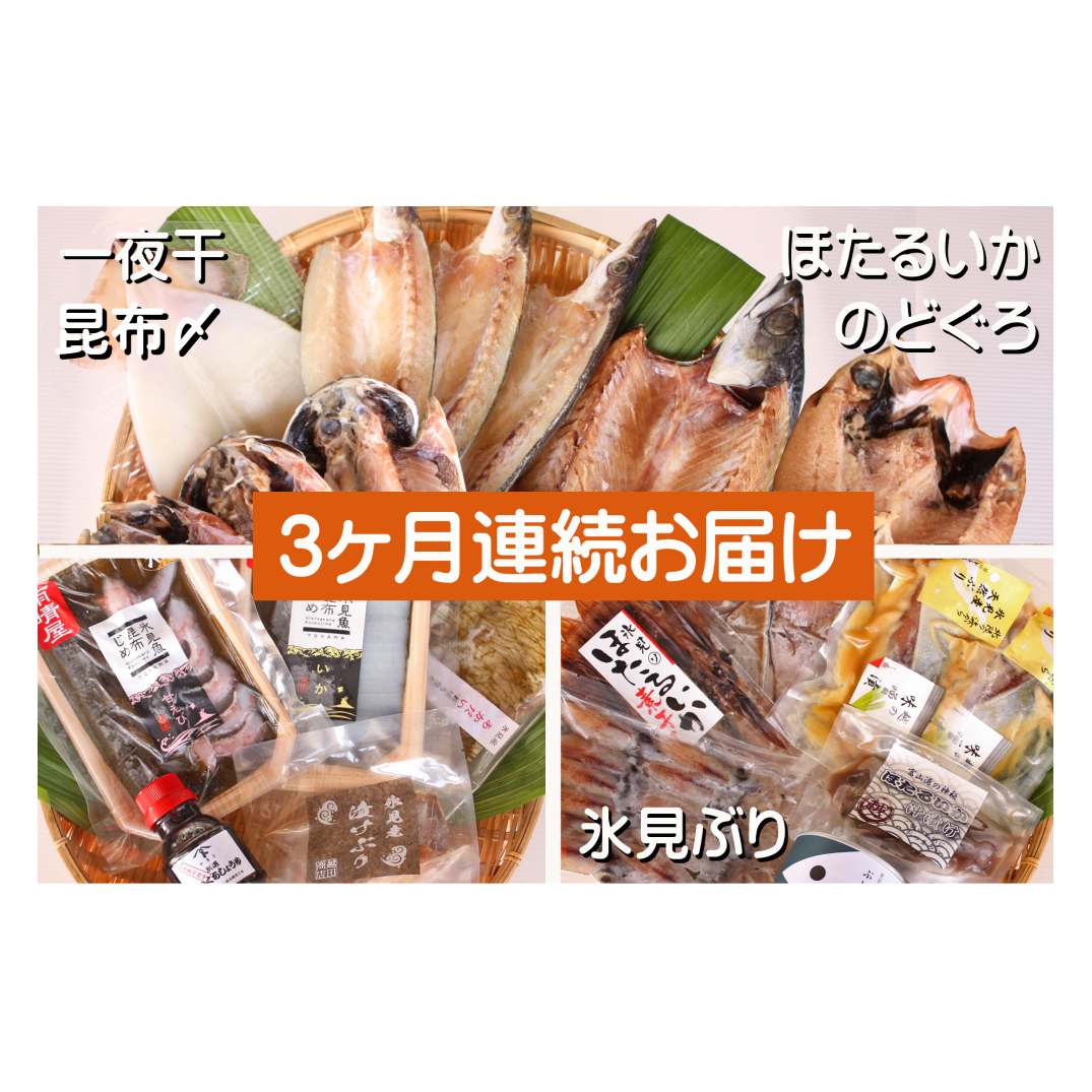 【3ヶ月連続お届け】氷見堀与 一夜干・昆布〆刺身・海の幸詰合<氷見鰤・蛍いか・のどぐろ入>  富山県 氷見市 干物 詰め合わせ 魚介類富山県氷見市67000魚介・海産物干物