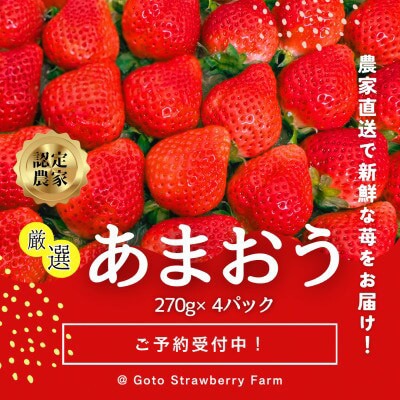 【先行予約】福岡県産あまおう 約270g×4パック【配送不可地域:離島】【1177858】福岡県大野城市12000果物・フルーツいちご