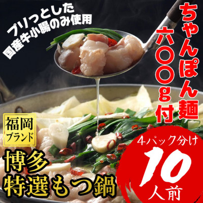 「10人前!」博多特選もつ鍋(プリプリの国産牛小腸のみ使用)(4パック小分けが便利)福岡ブランド【配送不可地域:離島】【1478741】福岡県大野城市17000鍋セット・総菜・加工食品鍋セット