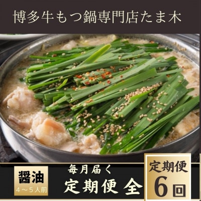 【毎月定期便】【博多牛もつ鍋専門店たま木】牛もつ鍋セット 醤油味(4〜5人前) 牛もつ800g全6回【配送不可地域:離島】【4057708】福岡県大野城市180000鍋セット・総菜・加工食品鍋セット