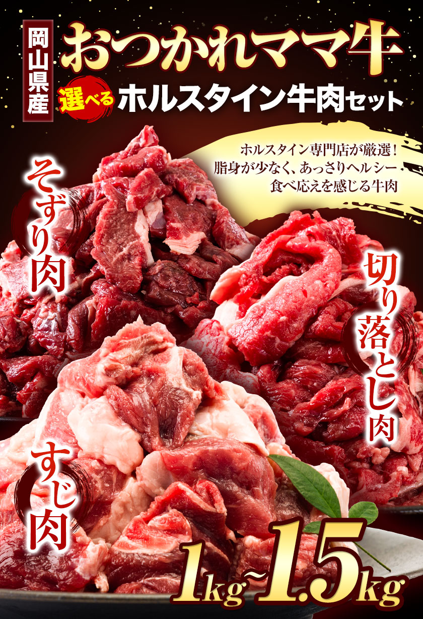 牛肉 肉 おつかれママ牛 ホルスタイン 牛肉セット ホルスタイン牛肉 切り落とし 500g×2 1kg 株式会社こはら《60日以内に出荷予定(土日祝除く)》岡山県産 岡山県 笠岡市 切り落とし肉 セット---