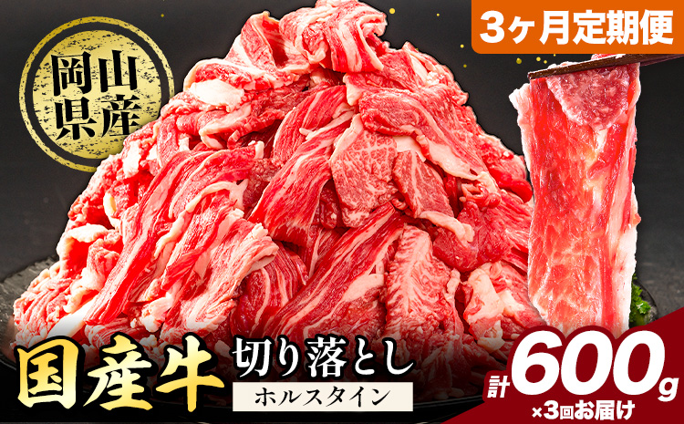牛肉 肉 国産牛 切り落とし ホルスタイン 大容量 小分け 600g × 3ヶ月定期便 《お申込み月の翌月から出荷開始》岡山県産 岡山県 笠岡市 お肉 にく カレー 牛丼 牛肉 切り落し 小分け 切落し