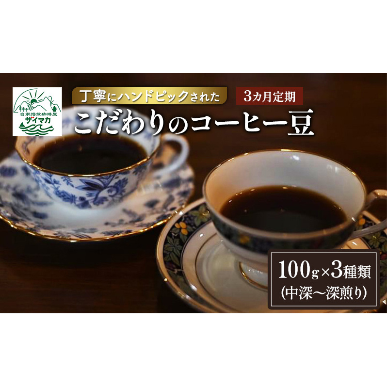 【3ヵ月定期便】丁寧にハンドピックされたこだわりのコーヒー豆100g×3種類(中深〜深煎り)【豆】  珈琲 コーヒー豆 珈琲豆 豆 焙煎 自家焙煎 セット神奈川県茅ヶ崎市34000お茶・飲料コーヒー