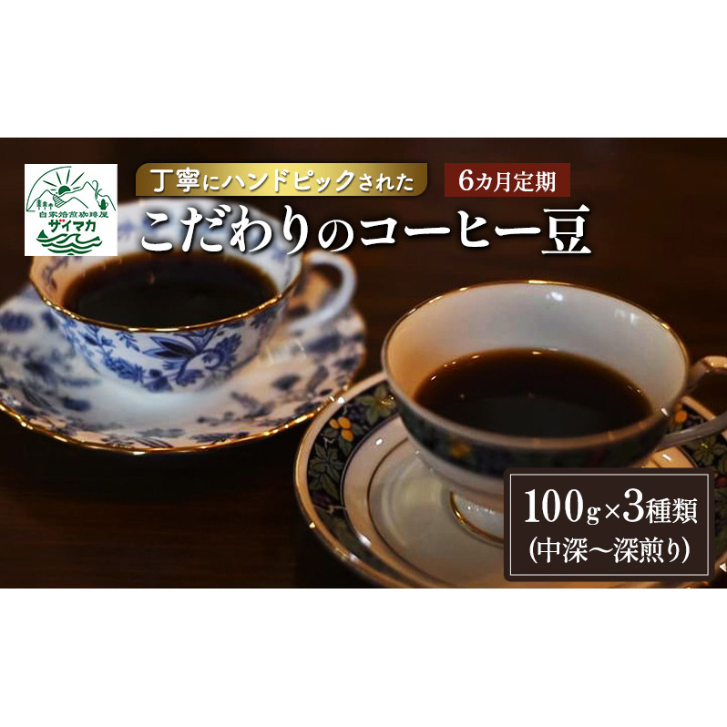 【6ヵ月定期便】丁寧にハンドピックされたこだわりのコーヒー豆100g×3種類(中深〜深煎り)【豆】  珈琲 コーヒー豆 珈琲豆 豆 焙煎 自家焙煎 セット神奈川県茅ヶ崎市67000お茶・飲料コーヒー