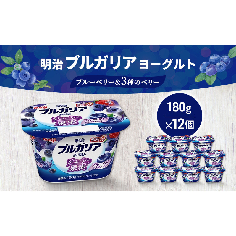 ヨーグルト 明治ブルガリアヨーグルト脂肪0 ジューシー果実 ブルーベリー&3種のベリー(180g×12個) 乳製品 乳酸菌 脂肪0 果汁 果肉 ブルーベリー ベリー 食べ切り 茅ヶ崎市 神奈川県神奈川