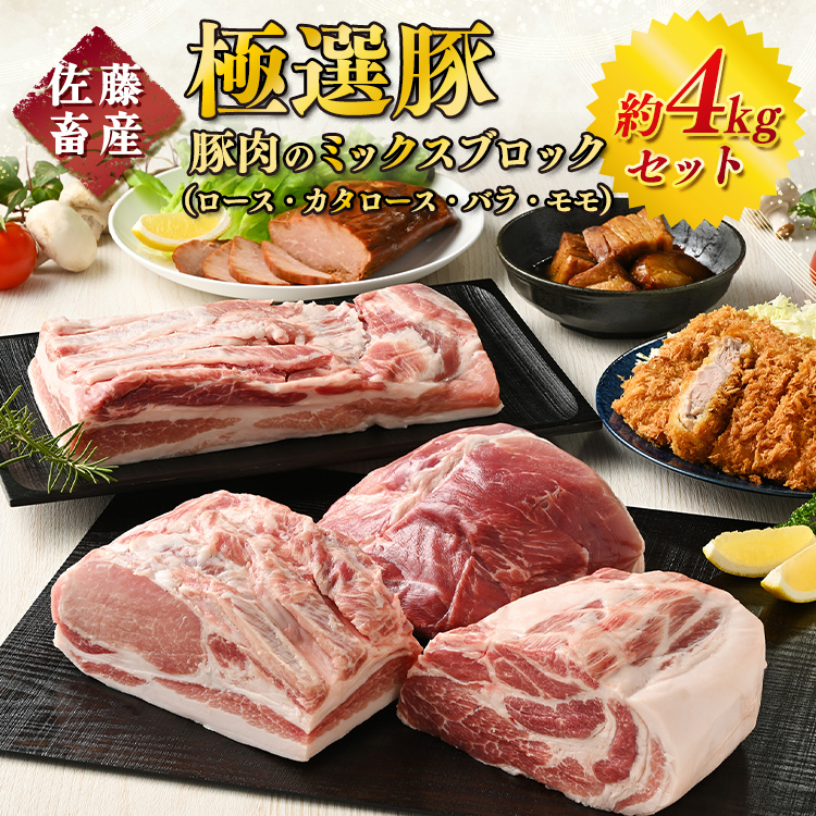 佐藤畜産の極選豚 ミックスブロック約4kgセット※離島への配送不可茨城県土浦市20000肉豚肉
