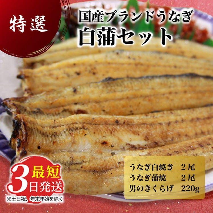 国産うなぎ白蒲セット4本【最短3日発送】うなぎの白焼き(120g〜130g×2尾)、うなぎの蒲焼き(120g〜130g×2尾)、男のきくらげのセット |国産のブランド鰻を茨城県土浦市の職人が丁寧に作