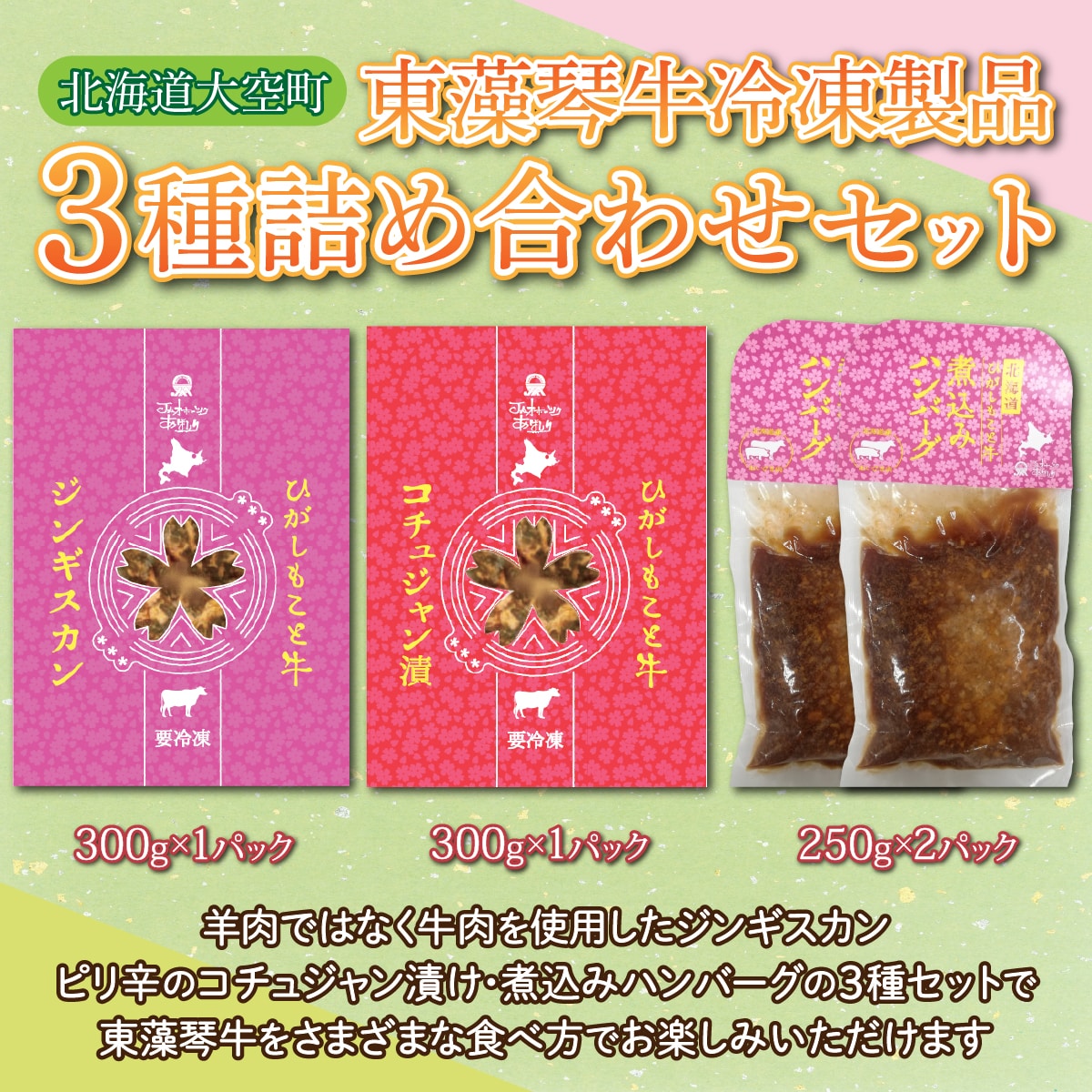 東藻琴牛冷凍製品3種詰め合わせセット OSM005北海道大空町18000肉