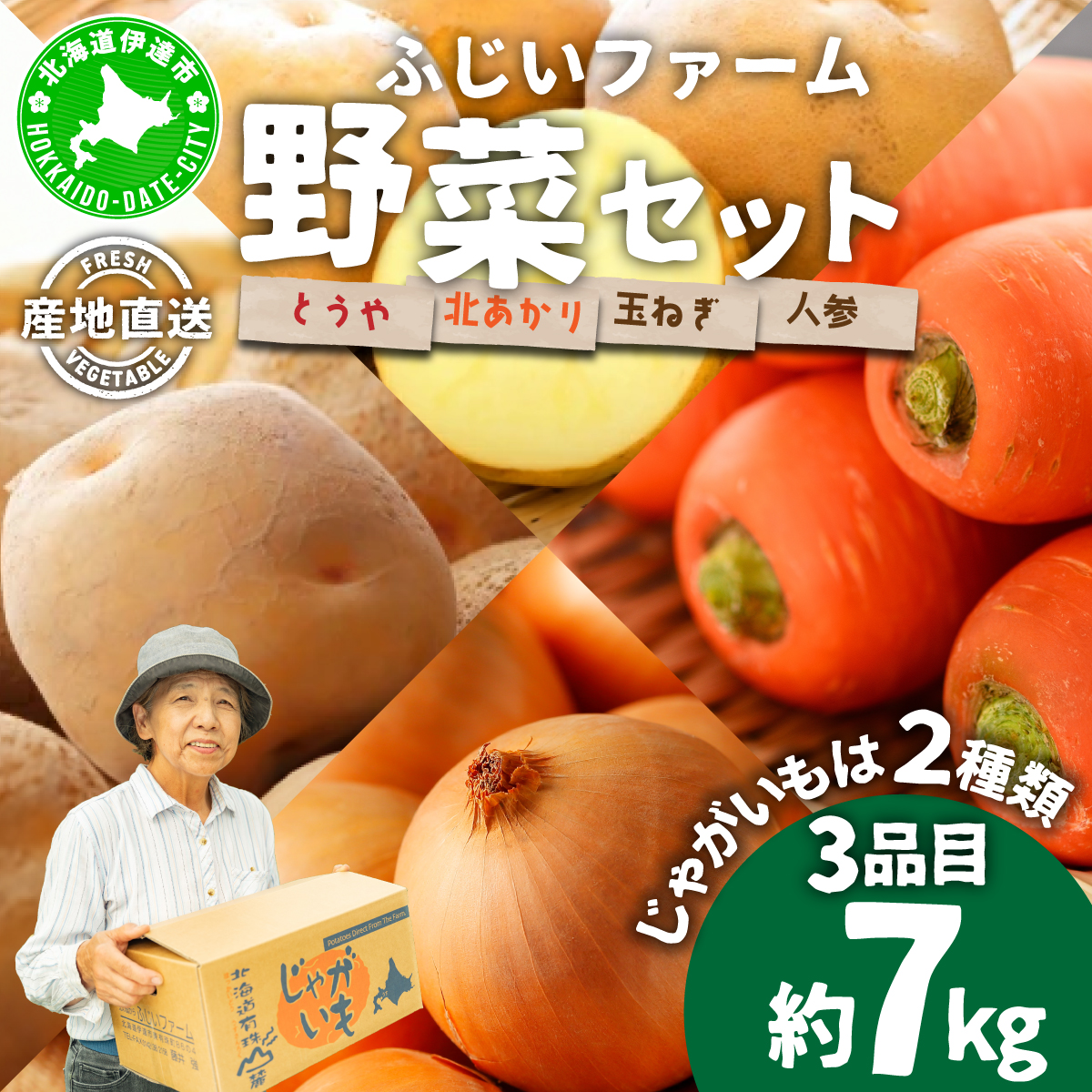 北海道産 カレー 野菜 セット じゃがいも とうや 北あかり 玉ねぎ 人参 ジャガイモ 馬鈴薯 ポテト 玉葱 タマネギ ニンジン 先行受付 産地直送 野菜 農作物 ふじいファーム  【55250489】北海道