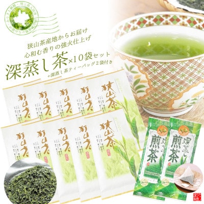深蒸し茶100g×10袋+TB 2袋 狭山茶産地からお届け 心和む香りの強火仕上げ【1517901】埼玉県入間市29000お茶・飲料コーヒー・紅茶