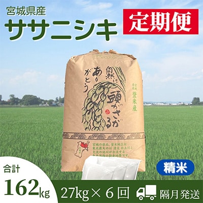 2024年3月発送開始『定期便』宮城県登米市産ササニシキ(精米)27kg 全6回【5146921】宮城県登米市234000米・パン白米