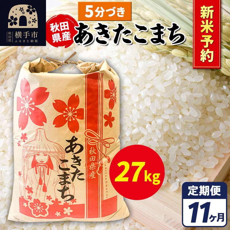 《令和7年産 新米受付》《定期便11ヶ月》あきたこまち 27kg【5分づき】秋田県産 こまちライン秋田県横手市1203000米・パン白米