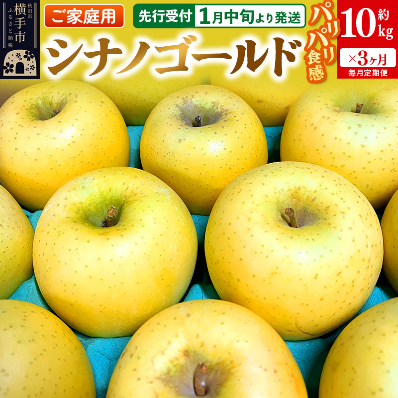 【先行受付】1月中旬より発送 《定期便3ヶ月》パリパリ食感シナノゴールド ご家庭用 約10kg(1回28〜46玉前後)×3回 計30kg 3か月 3ヵ月 3カ月 3ケ月秋田県横手市60000果物・フルーツ