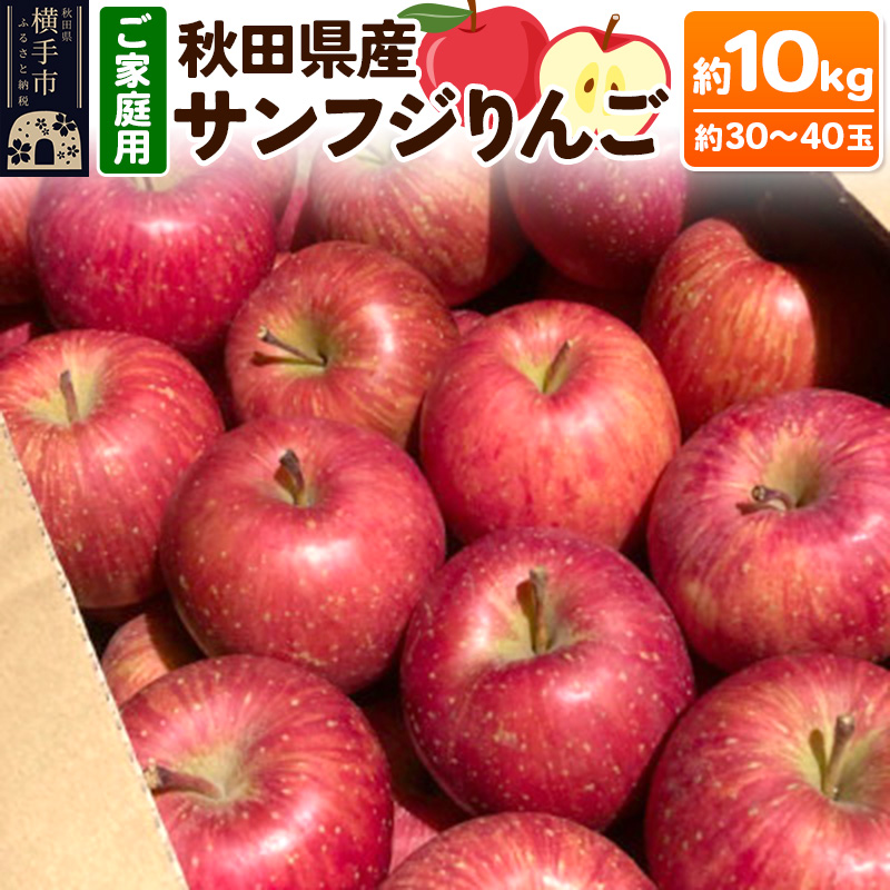 【訳あり】秋田県産 ご家庭用 サンふじりんご 約10kg(30〜40玉前後)【簡易梱包での発送】秋田県横手市14000果物・フルーツ