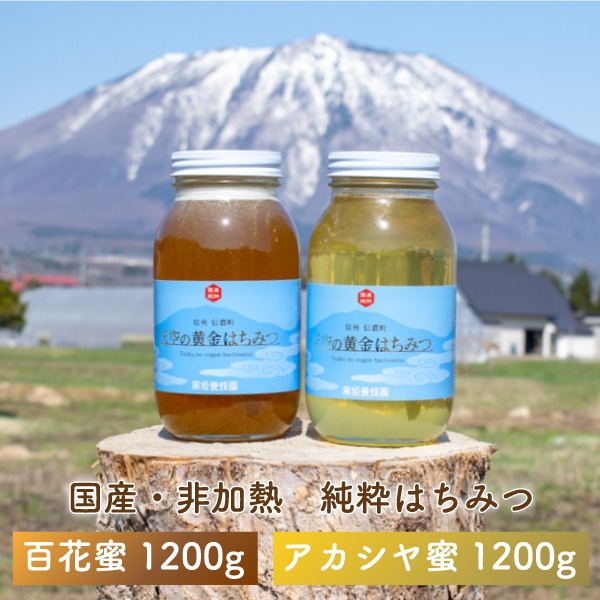 黒姫養蜂園『天空の黄金はちみつ』百花蜜・アカシヤ 1.2kg×2個セット 計2.4kg | 信州産100%非加熱の国産ハチミツ | 肉料理・お菓子・ヨーグルトに! 【長野県信濃町ふるさと納税】長野県