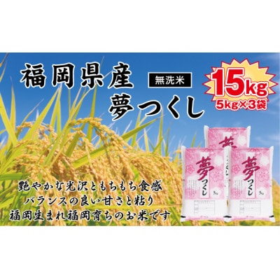 《無洗米》【令和7年産新米】【食味鑑定士厳選】福岡県産 夢つくし15kg(5kg×3袋)(岡垣町)【1664492】福岡県岡垣町48000米・パン無洗米