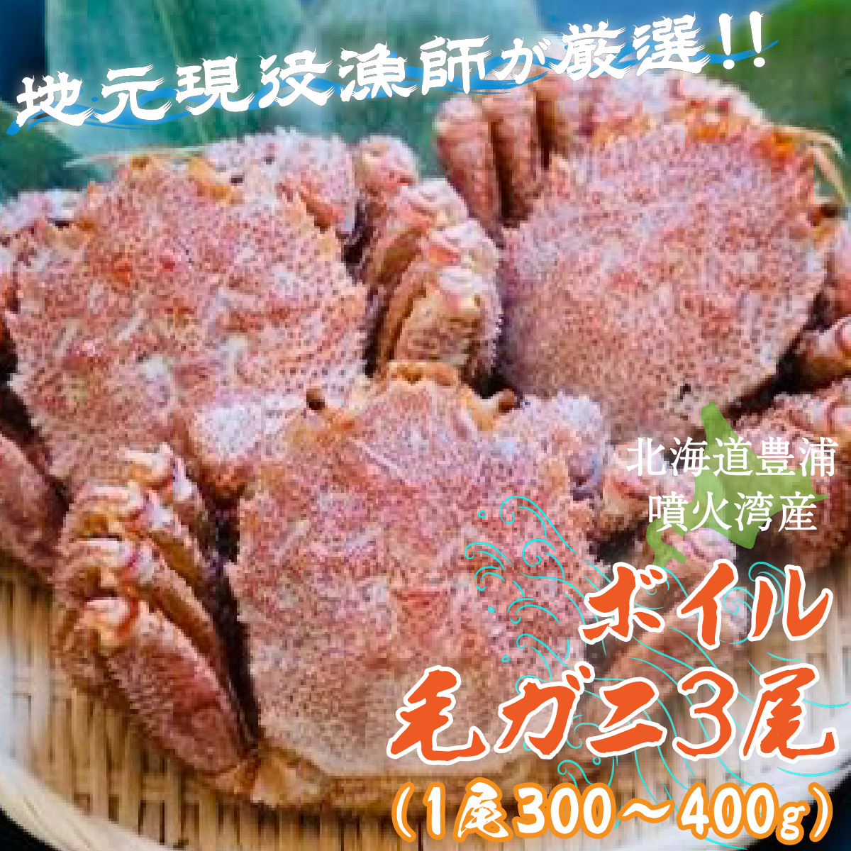 【地元現役漁師が厳選!!】ボイル・毛ガニ3尾(1尾300〜400g)北海道 豊浦 噴火湾 TYUR008北海道豊浦町29500魚介・海産物カニ