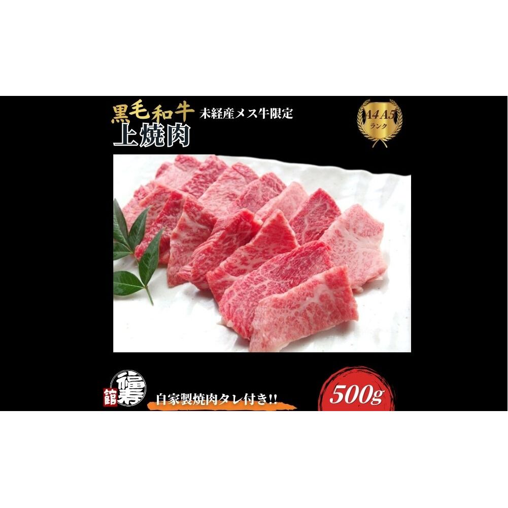 黒毛和牛めす牛 上焼肉 500g 自家製焼肉のたれ付 / ふるさと納税 焼肉 ギフト セット 食材 黒毛和牛 モモ バラ 牛肉 肉 お中元 お歳暮 正月 和牛 食べ物 奈良県 宇陀市 福寿館 奈良県宇陀市240
