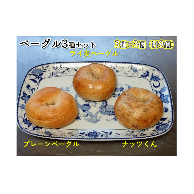 噛み応えと発酵に拘った当店定番ベーグルセット(3種各3個計9個) パン 朝食 冷凍可 奈良県王寺町10000米・パンパン