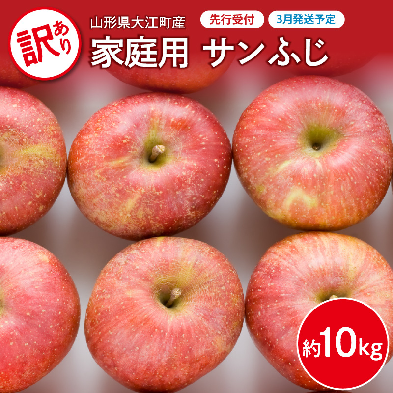 《先行受付》【2026年3月発送予定】 訳あり 家庭用サンふじ約10kg【大江町産・山形りんご・大地農産】山形県大江町12000果物・フルーツ