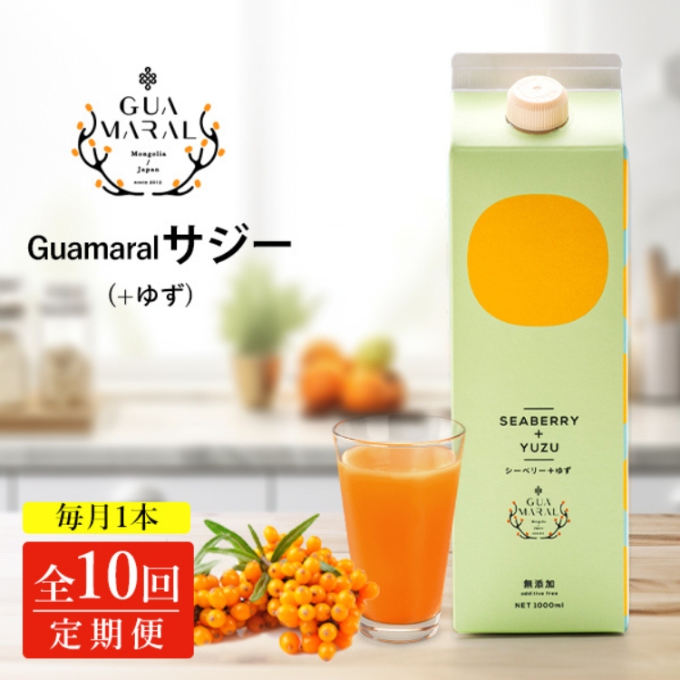 【定期便10カ月】サジー グアマラルサジー+ゆず 1000ml 毎月1本10カ月コース|サジージュース サジー 沙棘 グアマラル 健康ドリンク 健康 美容 栄養 果汁 鉄分補給 栄養補給 健康食品 _DX34茨