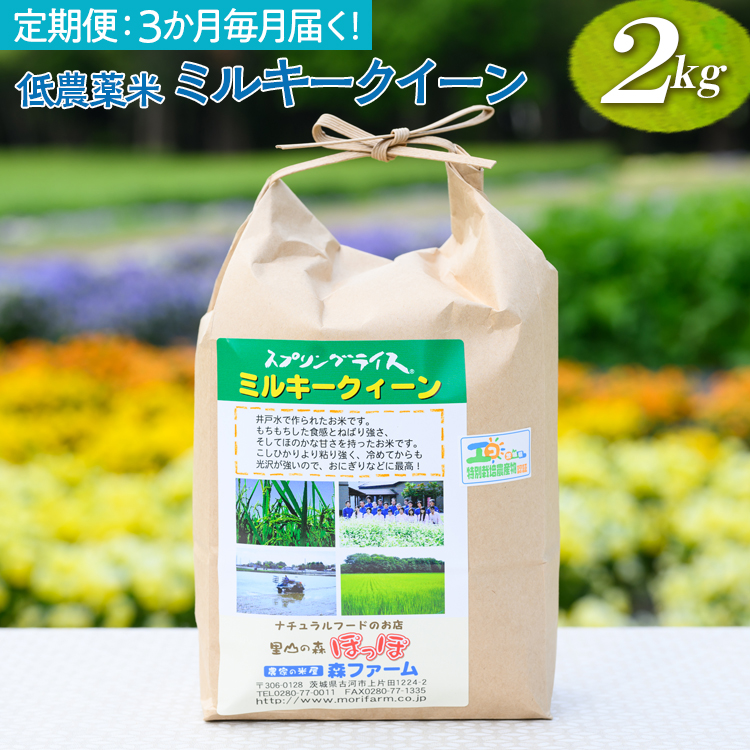 【定期便】3か月毎月届く!低農薬米ミルキークイーン2kg | 米 こめ コメ 2キロ 定期便 低農薬米 ミルキークイーン みるきーくいーん 古河市産 茨城県産 贈答 贈り物 プレゼント 茨城県 古河