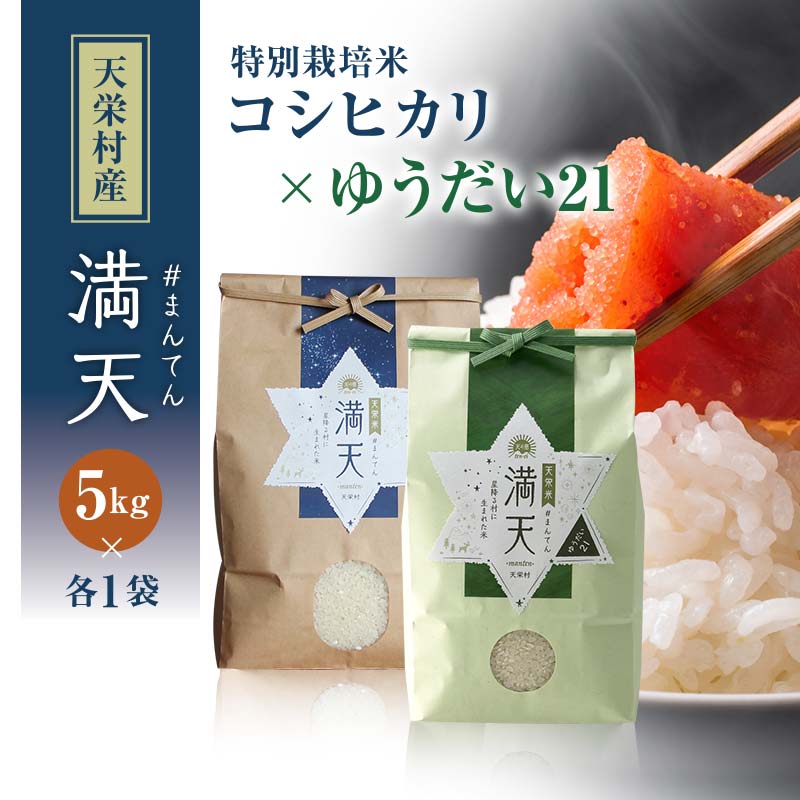「満天」食べ比べセット各5kg(ゆうだい21・特別栽培米 コシヒカリ) 白米 精米 米 コメ 天栄米 天栄村 F21T-421福島県天栄村37000米・パン白米