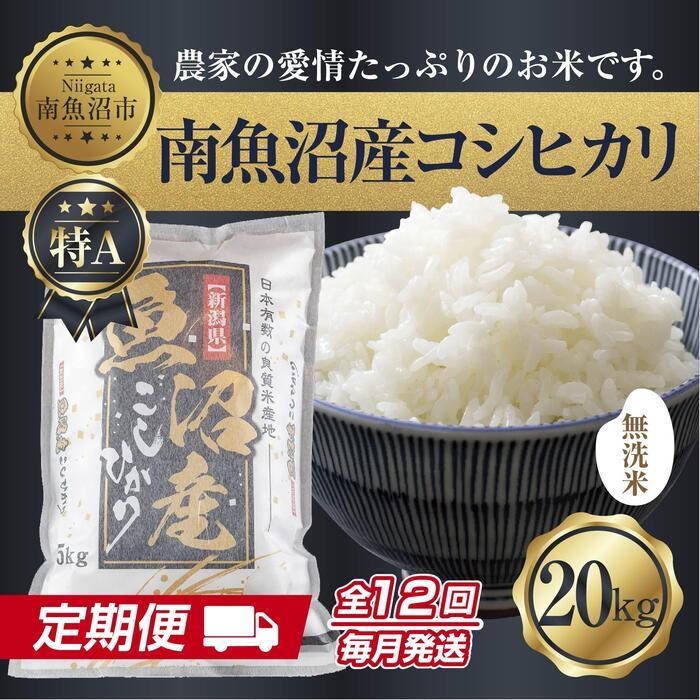 【定期便】無洗米  新潟県 南魚沼産 コシヒカリ お米 20kg×計12回 精米済み 年間 毎月発送 こしひかり(お米の美味しい炊き方ガイド付き)【2025年10月中旬より順次発送予定】新潟県南魚沼市