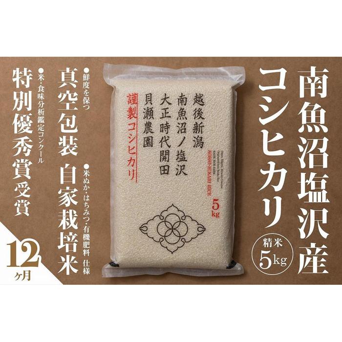 【令和7年産新米予約】【定期便】「貝瀬農園米」農薬5割減栽培 南魚沼塩沢産コシヒカリ 精米5kg×全12回【2025年10月1日より順次発送予定】新潟県南魚沼市336000米・パン白米