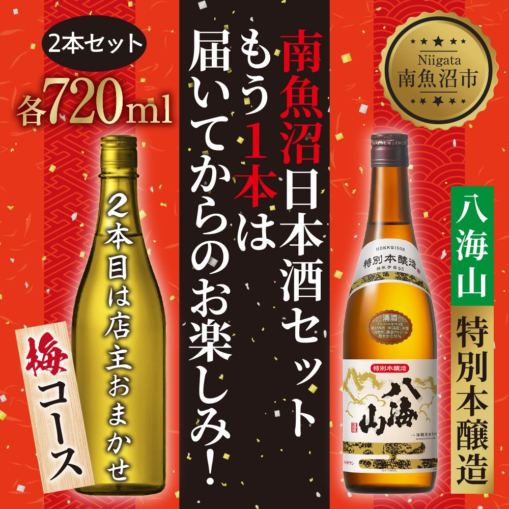 1本は店主のお任せ 南魚沼産酒ガチャ2本セット 梅コース 八海山特別本醸造 お楽しみ 2本 720ml 鶴齢 日本酒 酒 お酒 おさけ さけ おまかせ お任せ 贈答品 プレゼント お祝い  新潟県 南魚沼市