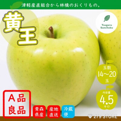 9月初旬頃発送 黄王(きおう)A品 5キロ箱 4.5kg 14〜20玉 津軽りんご 産地直送 冷蔵【配送不可地域:離島】【1289909】青森県青森市13000果物・フルーツりんご・梨