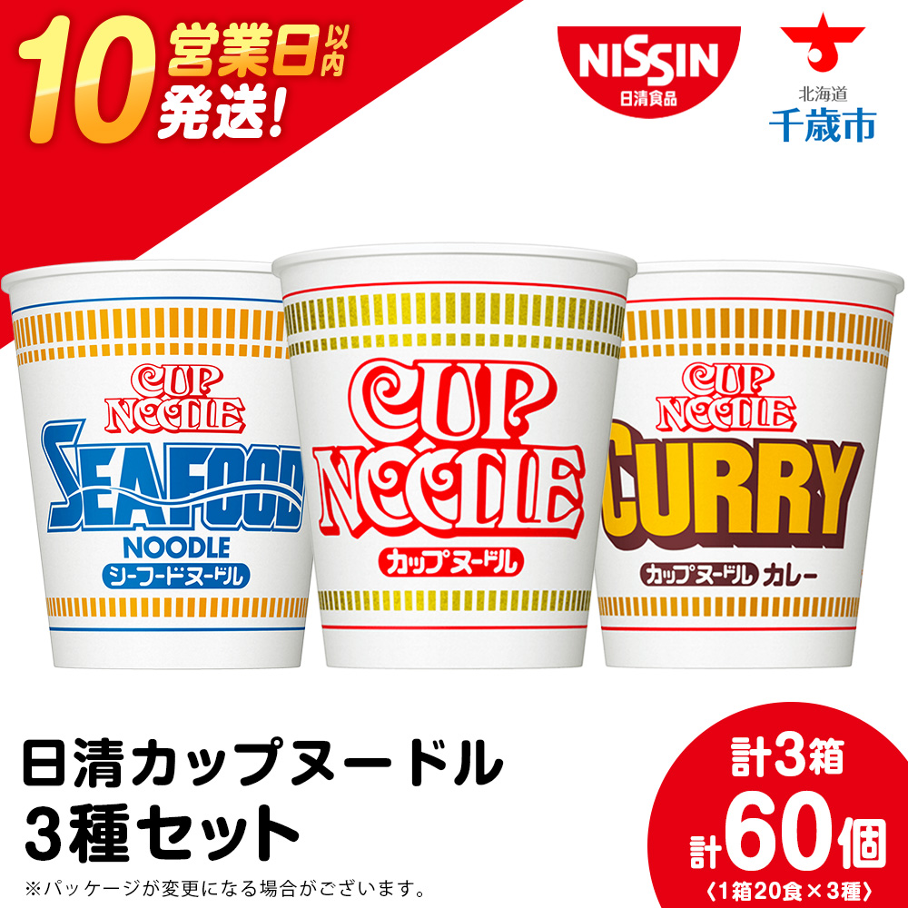 10営業日以内発送 日清ヌードル3種セット 各1箱(20食)合計3箱北海道千歳市38500麺ラーメン